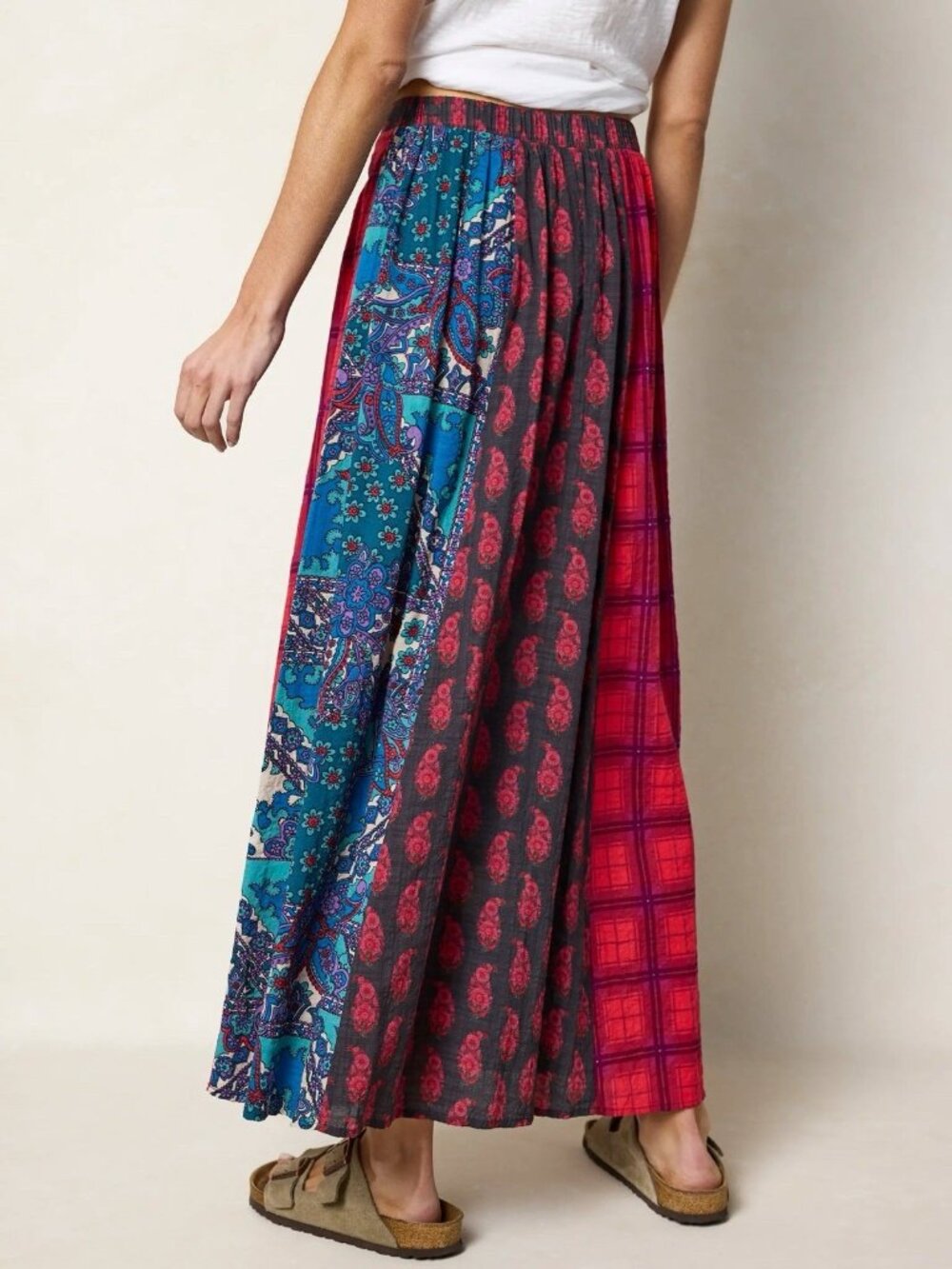 Natural Life Womens Valentina Maxi Skirt Sz Large Boho Plaid Paisley Red Teal - Picture 6 of 6